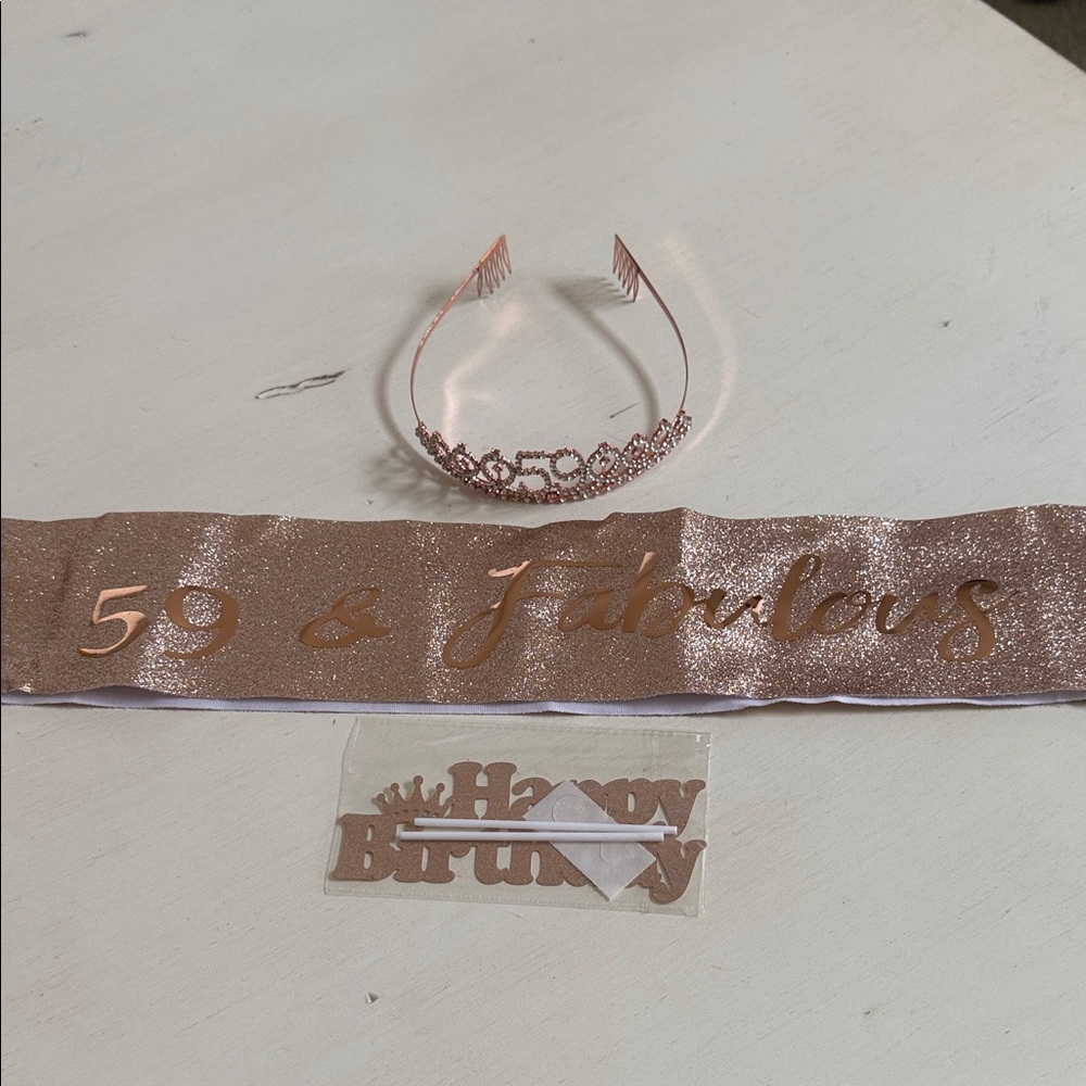 Rose Gold "59 & Fabulous" Sash with Crown Tiara